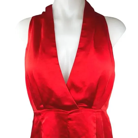 Elliatt Red Silk Satin Halter Sleeveless Deep V Neck Backless Romper Shorts Sz S - Picture 4 of 6